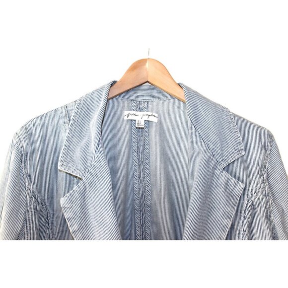 FREE PEOPLE Wanderlust Oversized Striped Cotton Blazer in Blue & White Wash - Picture 4 of 14